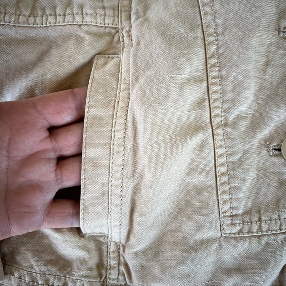 Sundance Every Angle Linen Blend Jacket Tan Petite Large Dramatic Collar Buttons - Picture 11 of 15